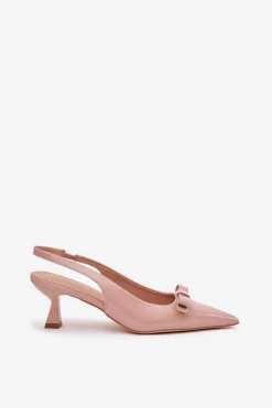 Lakierowane Sandały Na Szpilce Z Kokardką Nude Naylna