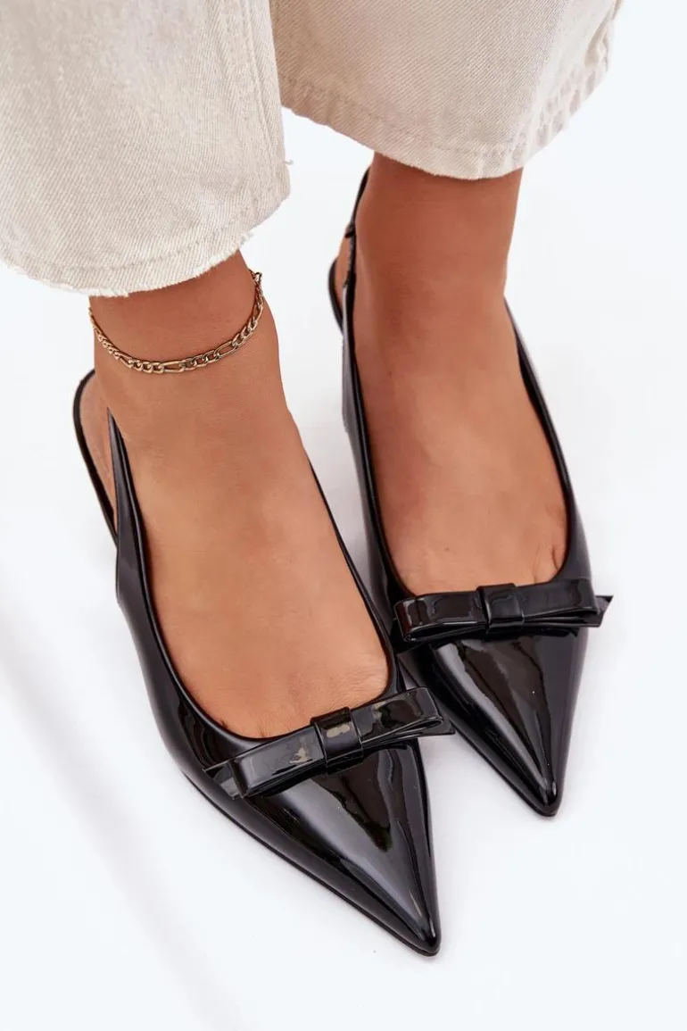 Lakierowane Sandały Na Szpilce Z Kokardką Czarne Naylna