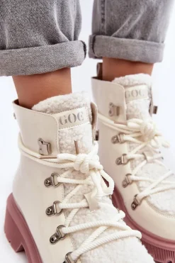 Lakierowane Skórzane Botki Trapery Damskie GOE MM2N4083 Białe