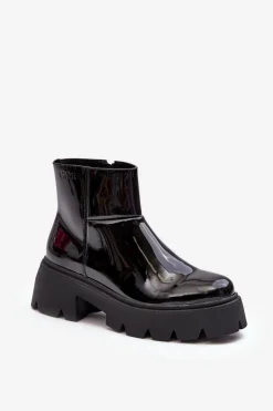 Lakierowane Skórzane Botki Damskie GOE MM2N4058 Czarne