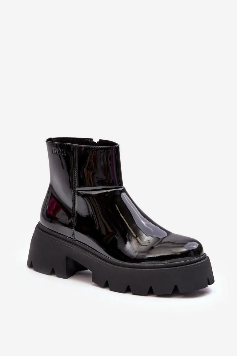 Lakierowane Skórzane Botki Damskie GOE MM2N4058 Czarne