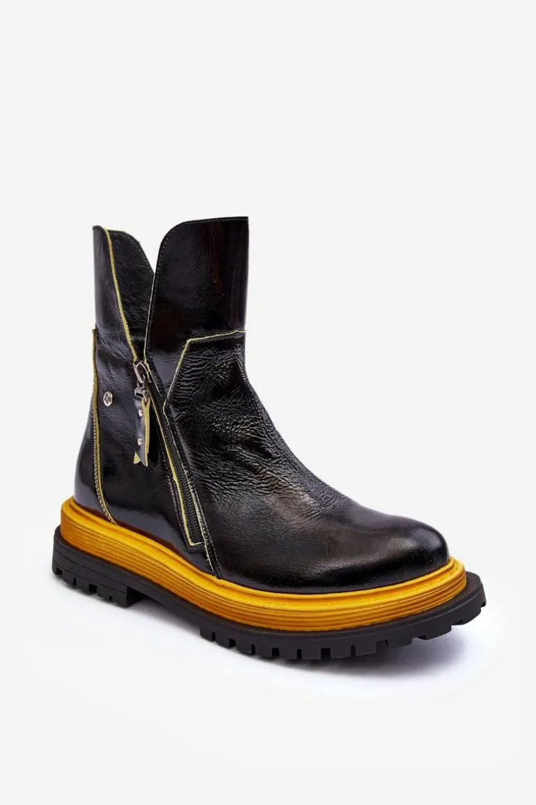 Lakierowane Skórzane Botki Damskie Maciejka 05747-07 Czarne