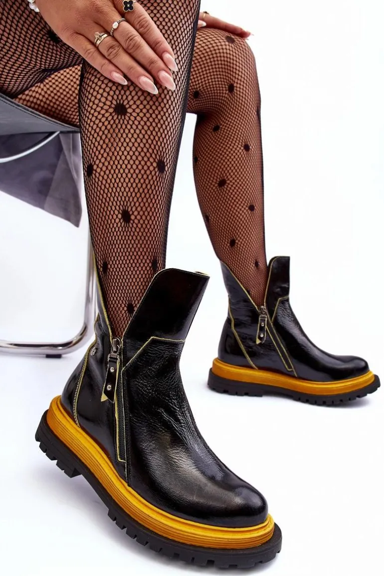 Lakierowane Skórzane Botki Damskie Maciejka 05747-07 Czarne