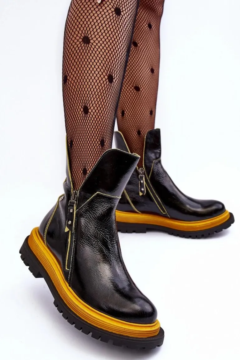 Lakierowane Skórzane Botki Damskie Maciejka 05747-07 Czarne