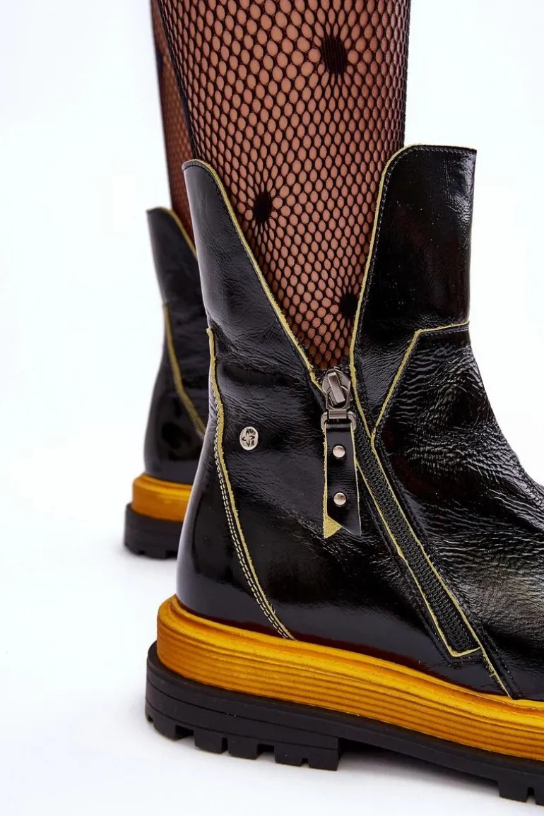 Lakierowane Skórzane Botki Damskie Maciejka 05747-07 Czarne