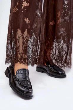 Lakierowane Skórzane Mokasyny Damskie Vinceza 91125 Czarne