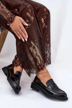 Lakierowane Skórzane Mokasyny Damskie Vinceza 91125 Czarne