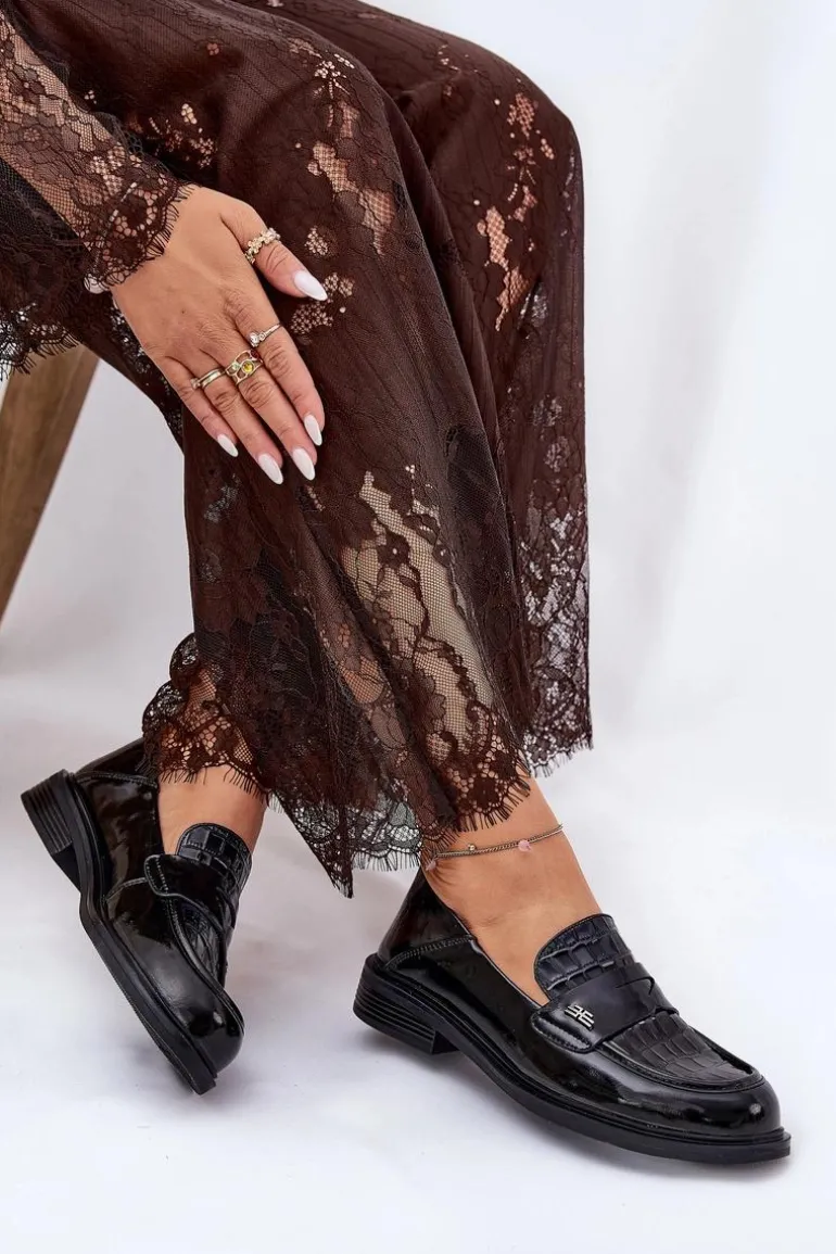 Lakierowane Skórzane Mokasyny Damskie Vinceza 91125 Czarne