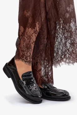 Lakierowane Skórzane Mokasyny Damskie Vinceza 91125 Czarne