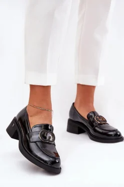 Lakierowane Skórzane Mokasyny Na Obcasie Vinceza 18102 Czarne