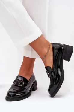 Lakierowane Skórzane Mokasyny Na Obcasie Vinceza 18102 Czarne