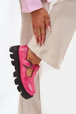 Lakierowane Skórzane Półbuty Z Klamrą Zazoo 20183 Fuksja