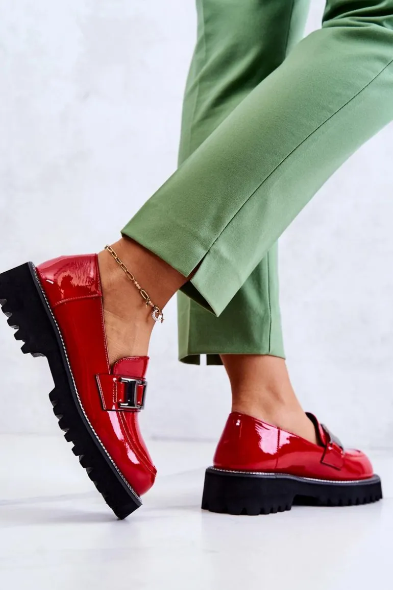 Lakierowane Skórzane Półbuty Czerwone Corine