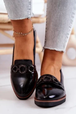 Lakierowane Skórzane Półbuty Na Koturnie Czarne Melodie