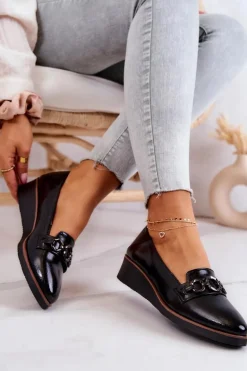 Lakierowane Skórzane Półbuty Na Koturnie Czarne Melodie