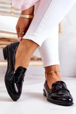 Lakierowane Skórzane Półbuty Czarne Sherilyn