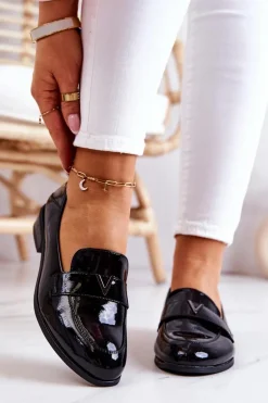 Lakierowane Skórzane Półbuty Czarne Sherilyn