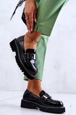 Lakierowane Skórzane Półbuty Czarne Corine