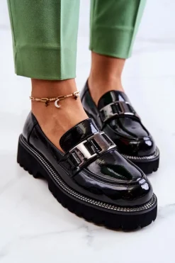 Lakierowane Skórzane Półbuty Czarne Corine