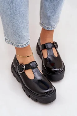 Lakierowane Skórzane Półbuty Z Klamrą Zazoo 20183 Czarne
