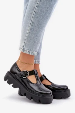 Lakierowane Skórzane Półbuty Z Klamrą Zazoo 20183 Czarne