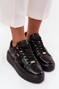 Lakierowane Sneakersy Damskie Na Platformie Lee Cooper LCJ-25-09-3870 Czarne