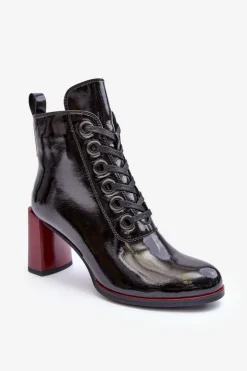 Lakierowane Sznurowane Botki Na Słupku S.Barski MR870-15 Czarne