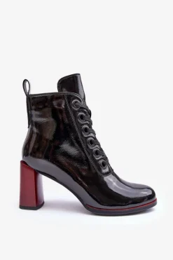 Lakierowane Sznurowane Botki Na Słupku S.Barski MR870-15 Czarne