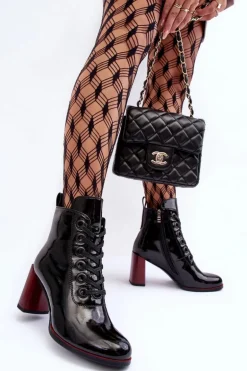 Lakierowane Sznurowane Botki Na Słupku S.Barski MR870-15 Czarne