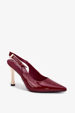 Lakierowane Szpilki Z Odkrytą Piętą I Szpiczastymi Noskami Bordowe Rivori