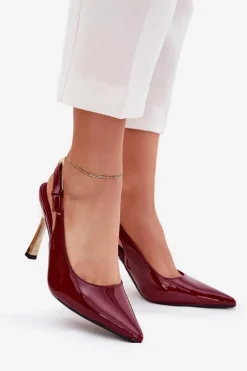 Lakierowane Szpilki Z Odkrytą Piętą I Szpiczastymi Noskami Bordowe Rivori