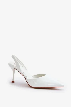 Lakierowane Szpilki Z Odkrytą Piętą Białe Emmizola