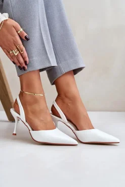 Lakierowane Szpilki Z Odkrytą Piętą Białe Emmizola