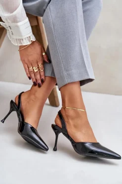 Lakierowane Szpilki Z Odkrytą Piętą Czarne Emmizola