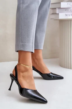 Lakierowane Szpilki Z Odkrytą Piętą Czarne Emmizola