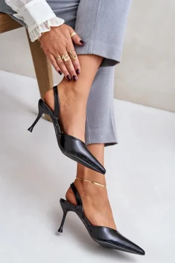 Lakierowane Szpilki Z Odkrytą Piętą Czarne Emmizola