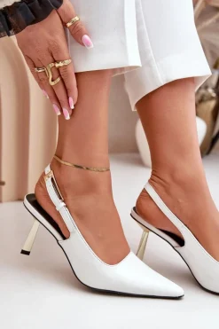Lakierowane Szpilki Z Odkrytą Piętą Białe Filona