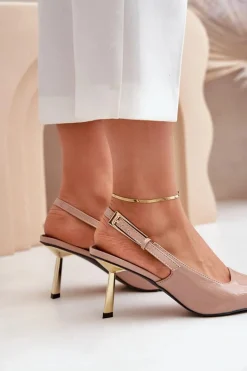 Lakierowane Szpilki Z Odkrytą Piętą Beżowe Filona