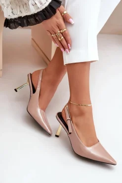Lakierowane Szpilki Z Odkrytą Piętą Beżowe Filona