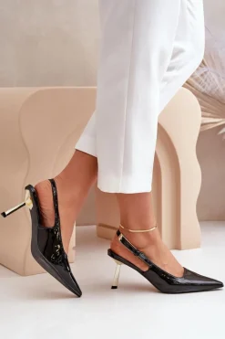 Lakierowane Szpilki Z Odkrytą Piętą Czarne Filona