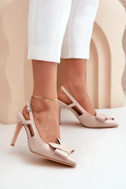 Lakierowane Szpilki Z Odkrytą Piętą Beżowe Auroravia