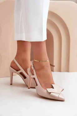 Lakierowane Szpilki Z Odkrytą Piętą Beżowe Auroravia