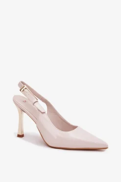 Lakierowane Szpilki Z Odkrytą Piętą I Szpiczastymi Noskami Jasnobeżowe Rivori