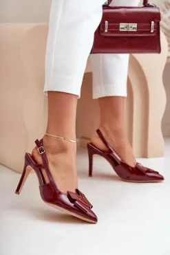 Lakierowane Szpilki Z Odkrytą Piętą Bordowe Auroravia