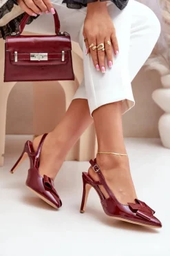 Lakierowane Szpilki Z Odkrytą Piętą Bordowe Auroravia