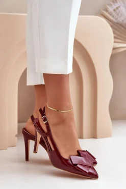 Lakierowane Szpilki Z Odkrytą Piętą Bordowe Auroravia