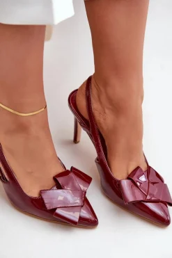 Lakierowane Szpilki Z Odkrytą Piętą Bordowe Auroravia