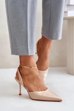 Lakierowane Szpilki Z Odkrytą Piętą Beżowe Emmizola