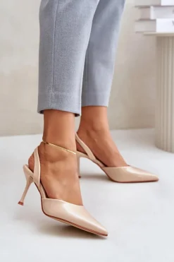 Lakierowane Szpilki Z Odkrytą Piętą Beżowe Emmizola