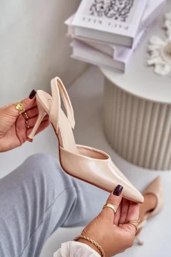 Lakierowane Szpilki Z Odkrytą Piętą Beżowe Emmizola